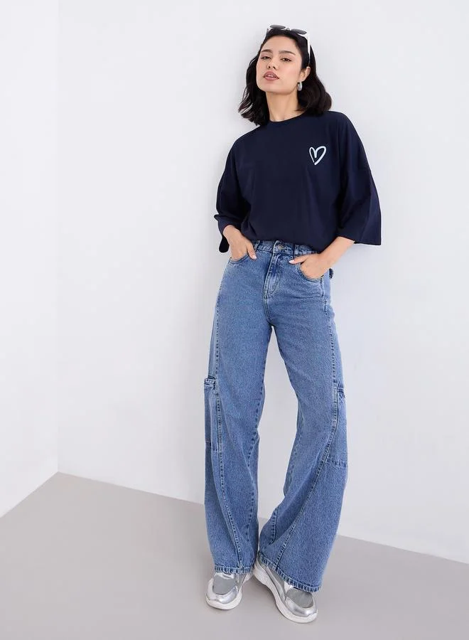 Styli Styli Women Oversized Fit Longline Slogan T-Shirt